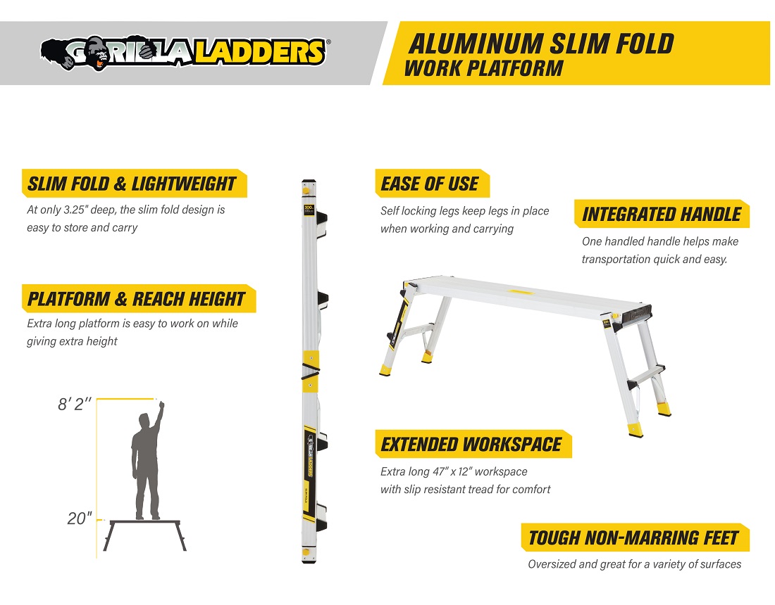 Gorilla Ladders 47.25 in. x 12 in. x 20 in. Aluminum SlimFold Work